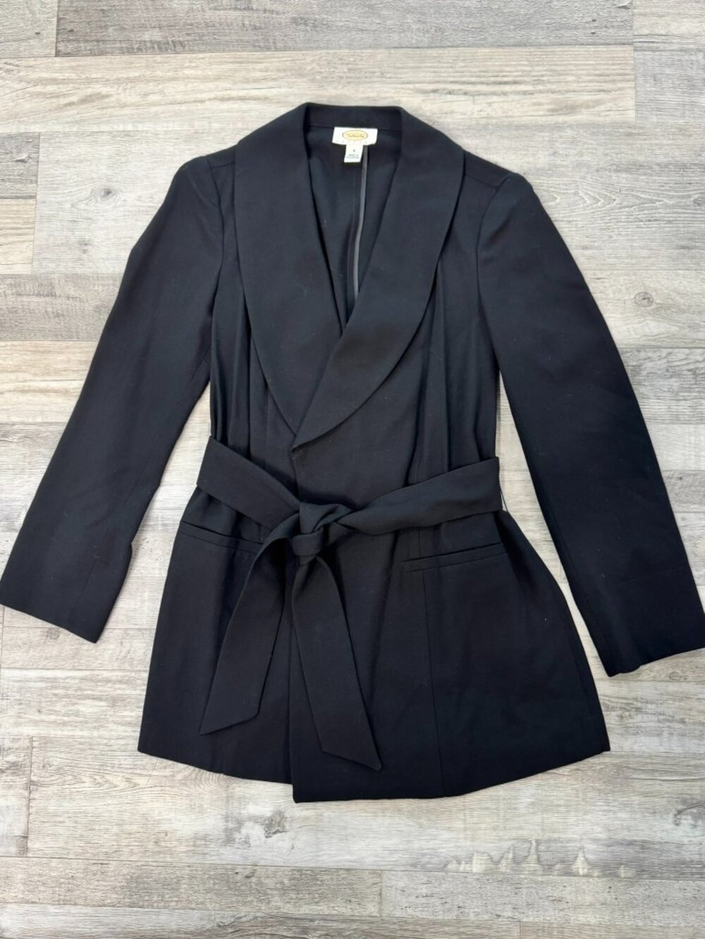 Talbots Black Wool Blend Tie Front Blazer Jacket Women's 6 Petite C23